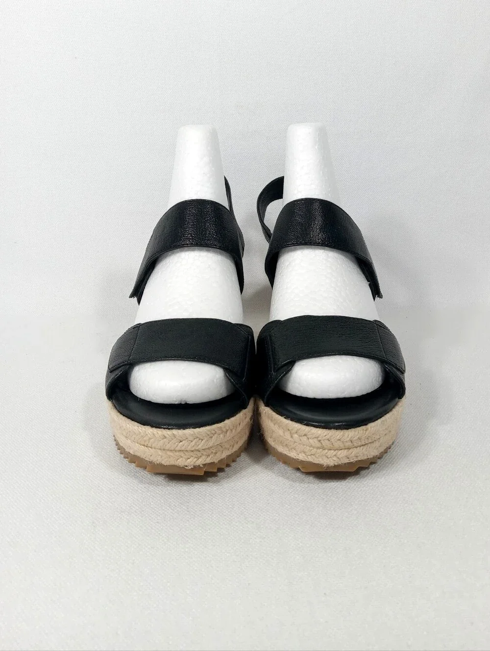 EILEEN FISHER 'Winnie' Black Leather Espadrille Wedge Sandals Women's Size 8
